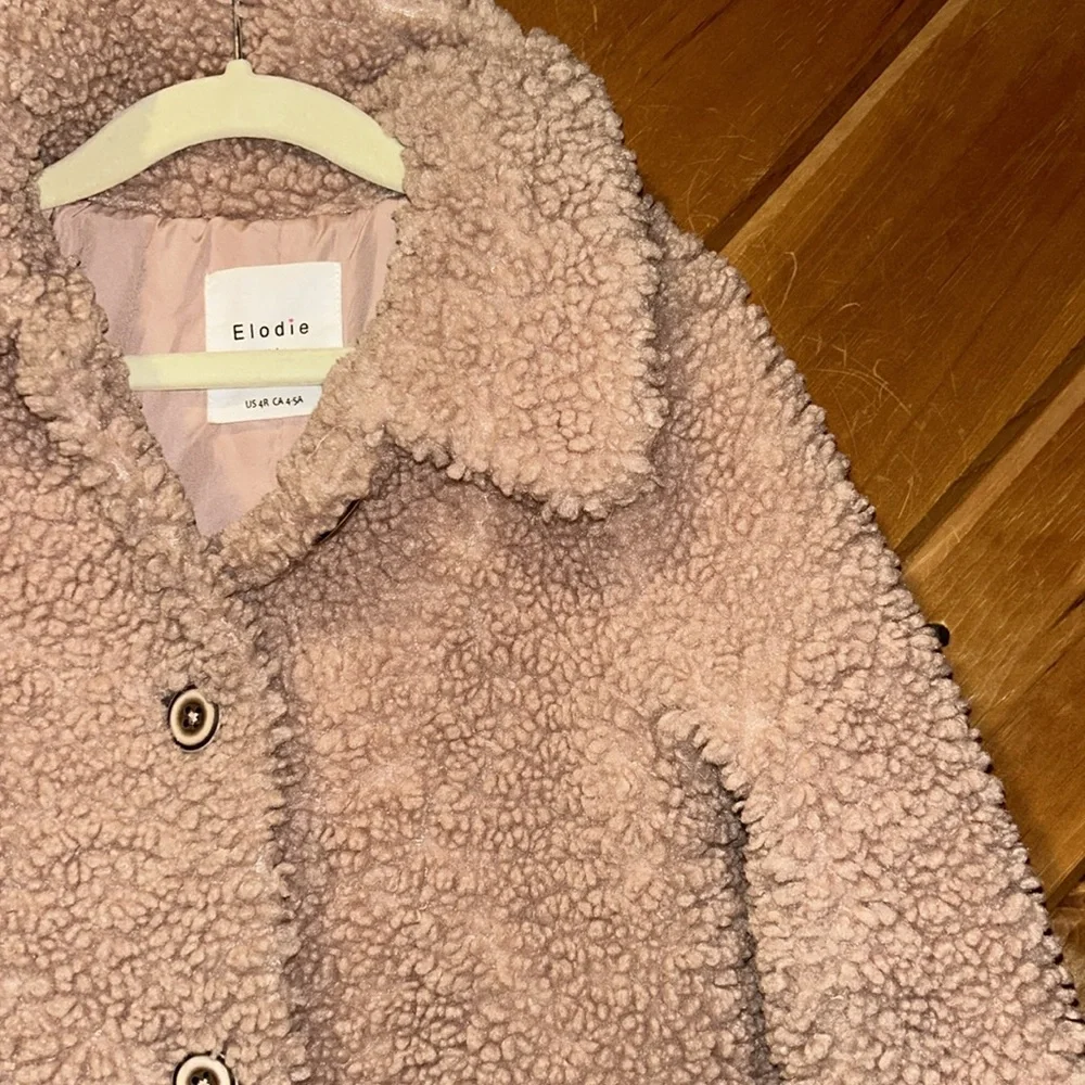Elodie kids blush pink Sherpa fleece peacoat jacket 4T